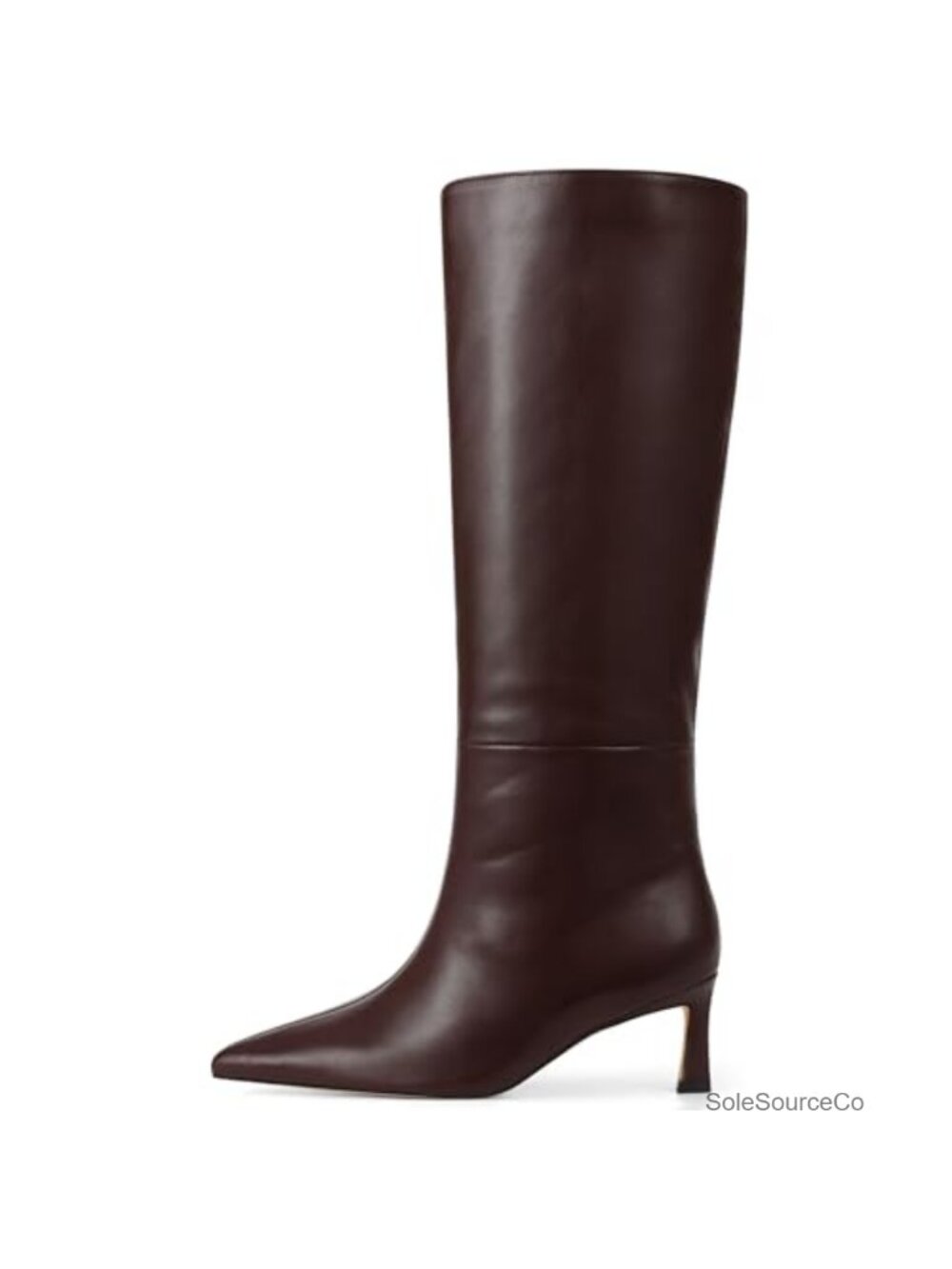 Kitten Heel Knee High Boots Wide Calf Pointed Toe Faux Leather Pull On